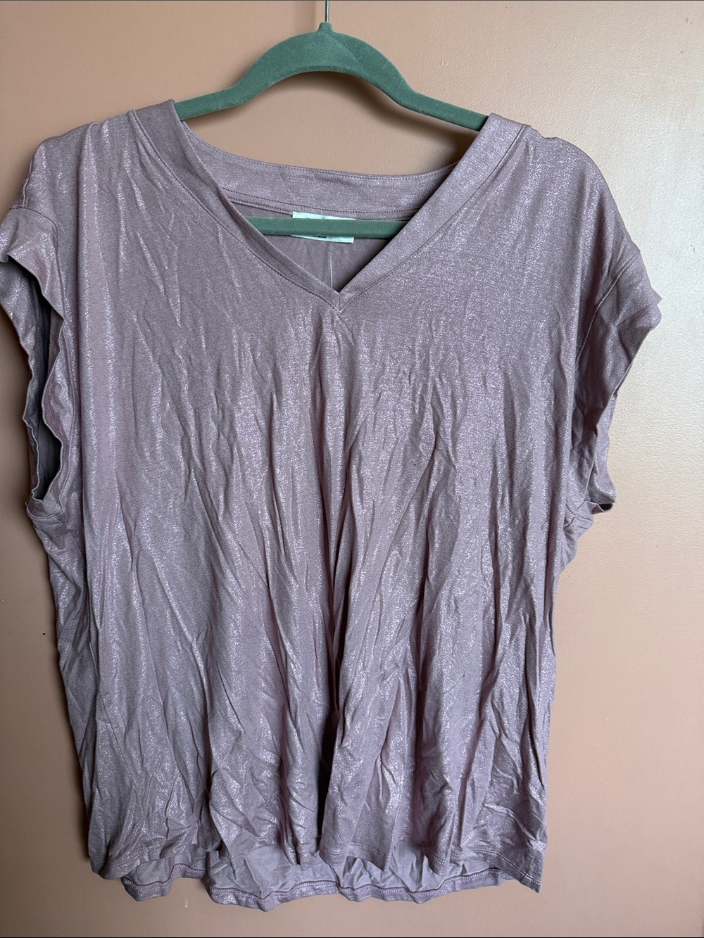 Maurices Shimmery Mauve V-Neck Short Sleeve Tee